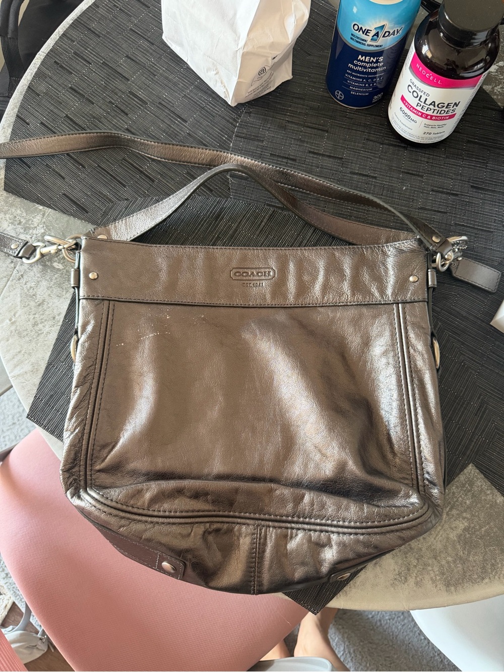 Coach Metallic Brown Leather Shoulder Bag
